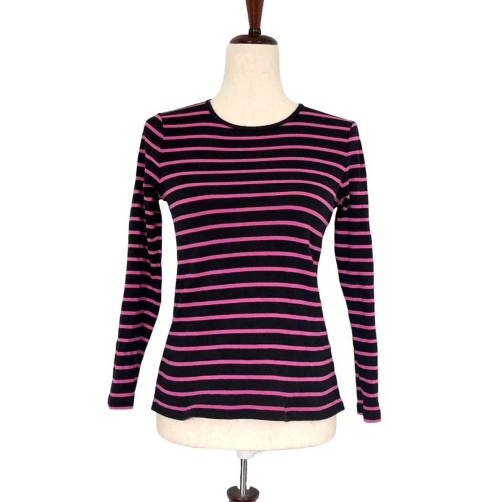 Lauren Ralph Lauren Women’s Crewneck Long Sleeve Striped Tee, Navy Pink Small